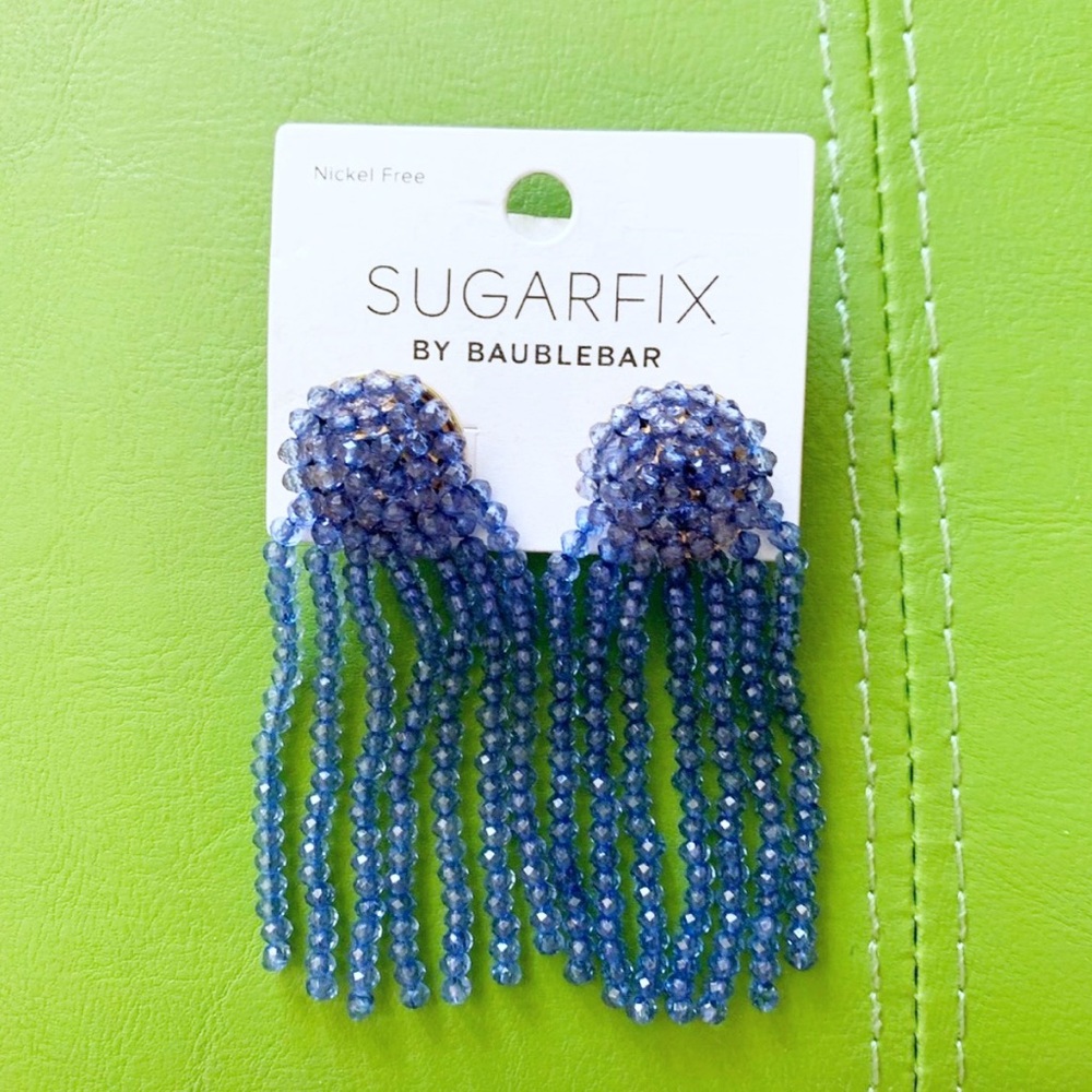 SugarFix by Blue Beaded Tassel Dangling Earrings NWT
